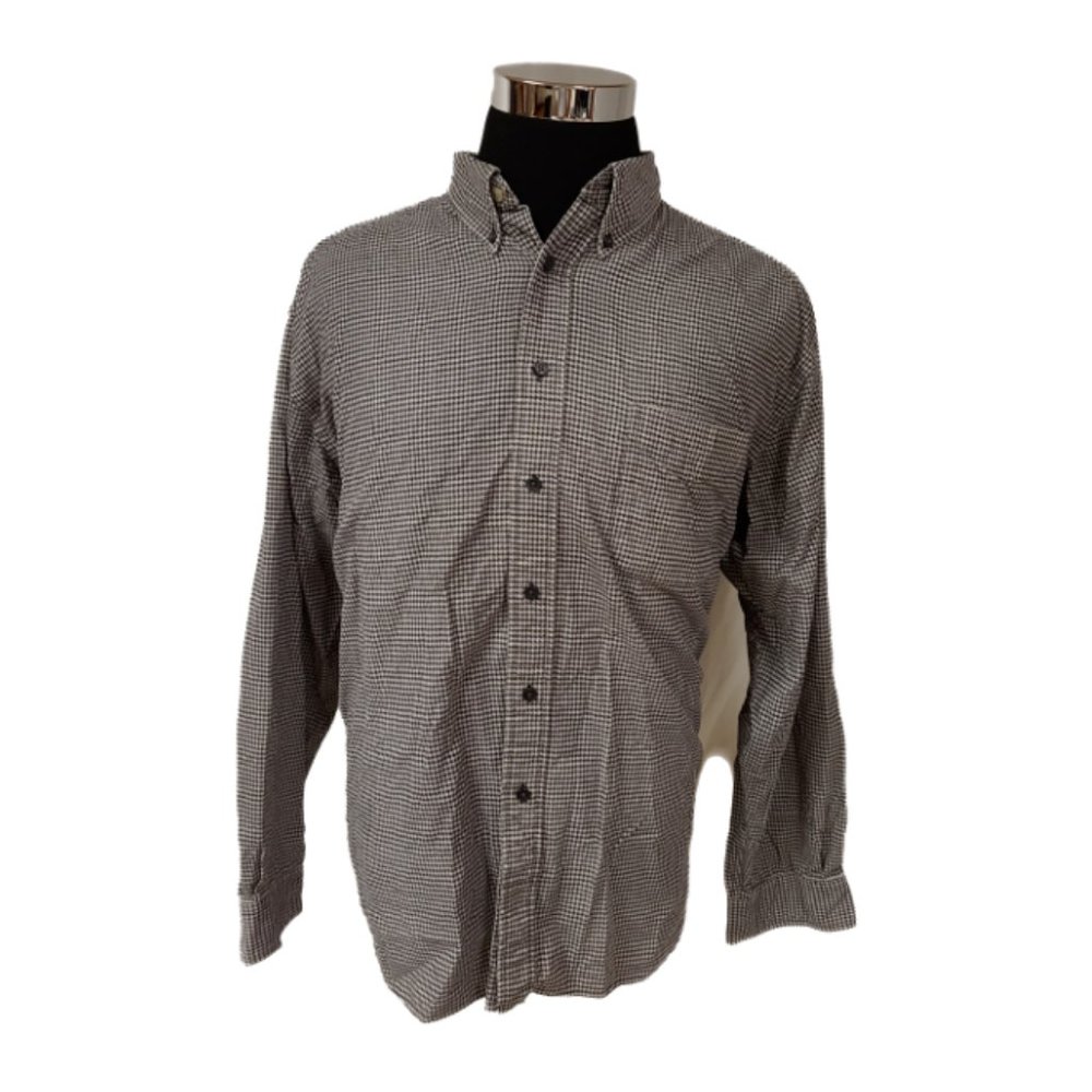 Eddie Bauer Mens XL Brown White Fair Isle Long Sleeve Button Up Flannel Shirt